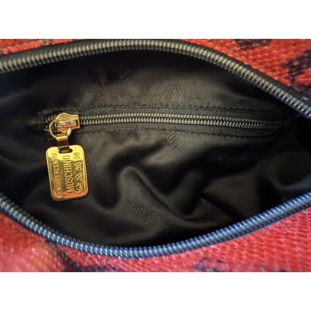 Vintage Moschino Red And Black Boa Snakeskin Handbag Redwall Made in Italy